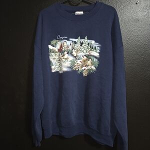 Jerzees Vintage Navy Blue Winter Scene Men's Sweater
